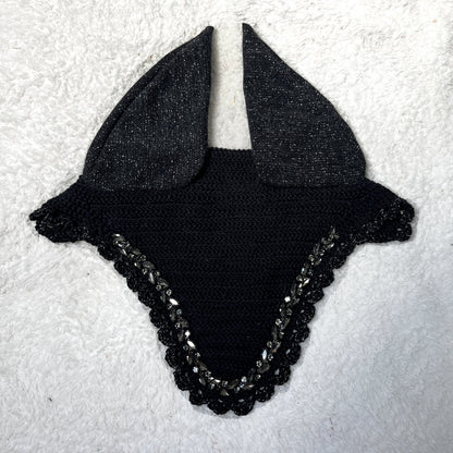 Bonnet cheval mi long artisanal strass diamant amande noir