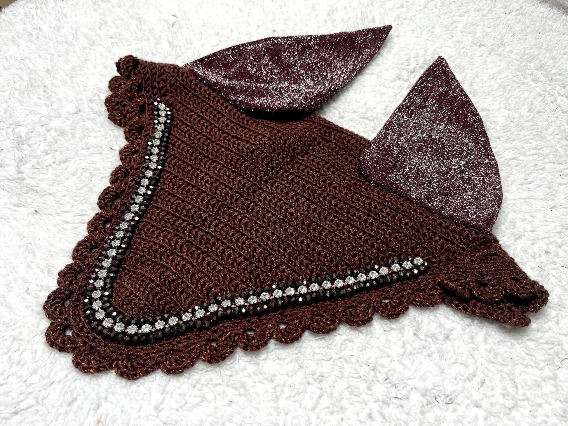 bonnet mi long diamant perles marron chocolat 3