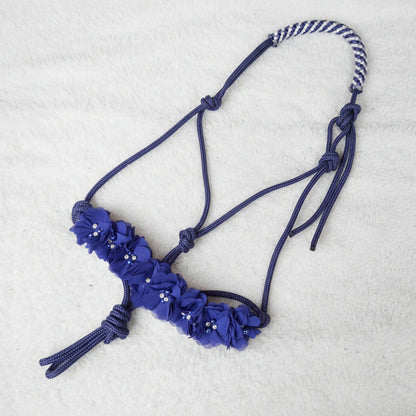 licol éthologique cheval fleurs sapristouch bleu marine