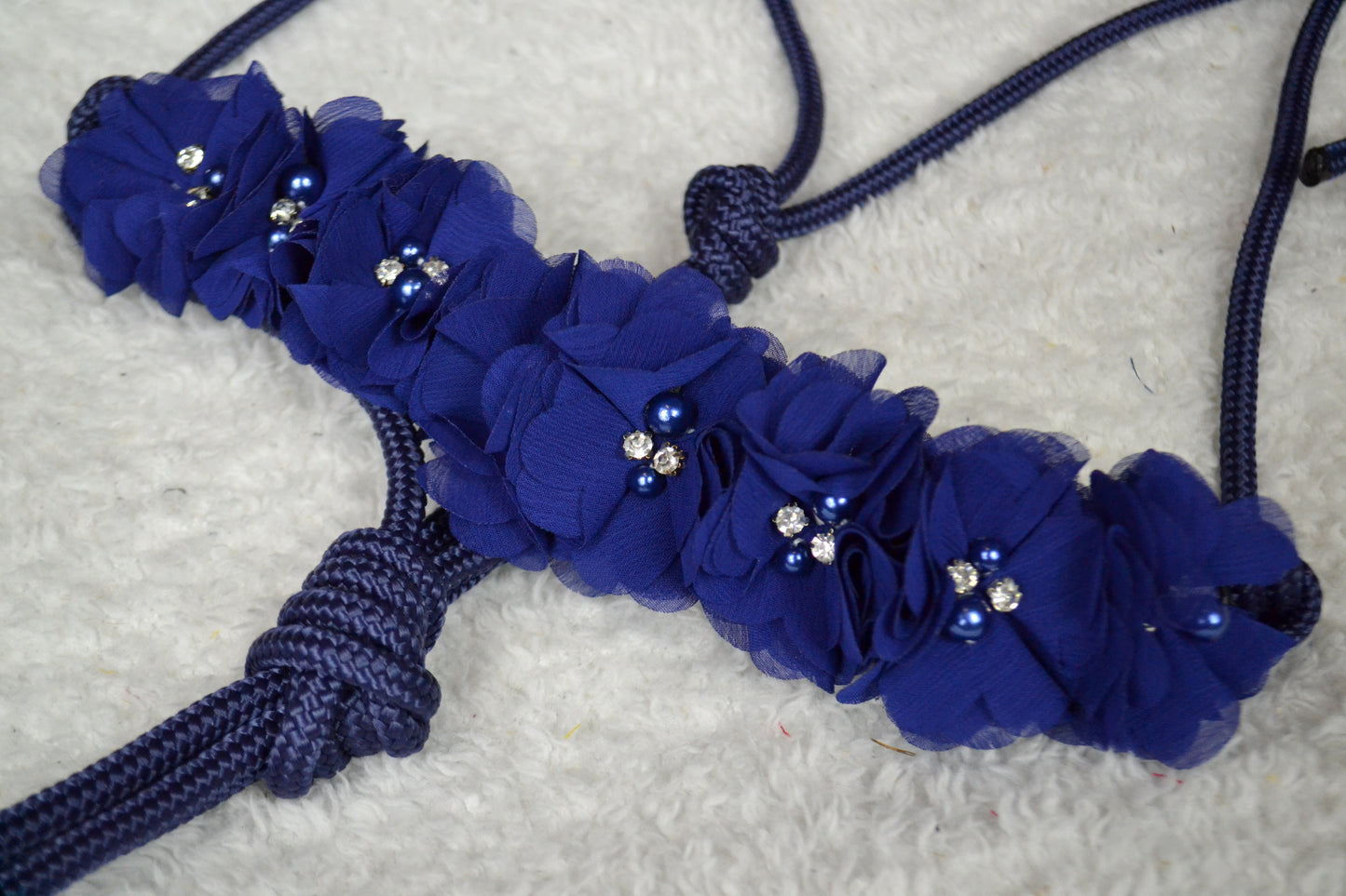 licol éthologique cheval fleurs sapristouch bleu marine